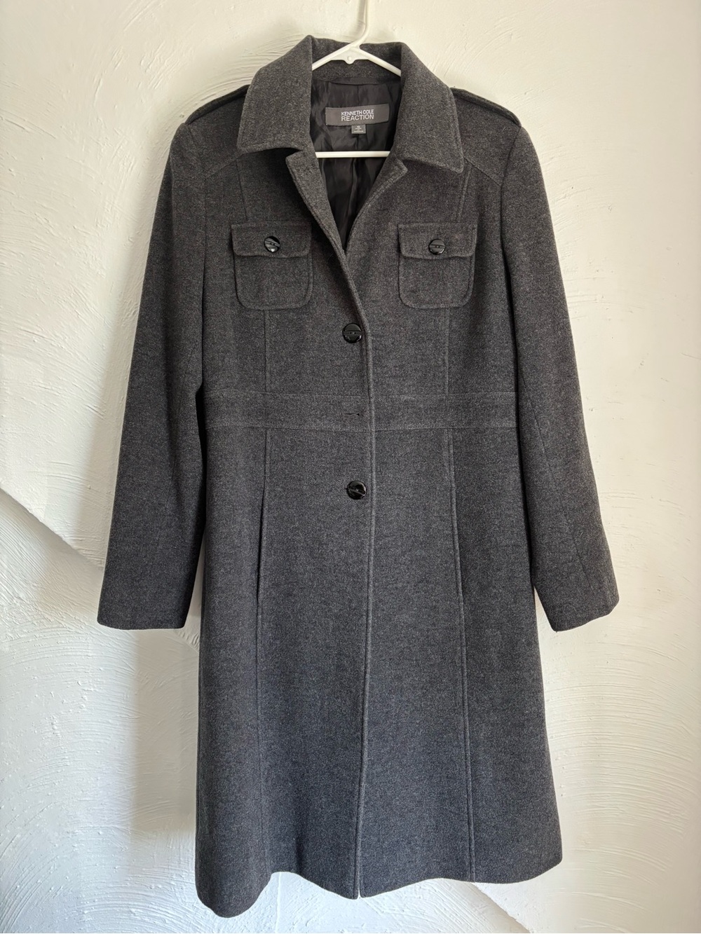 Kenneth Cole Women's Charcoal Wool-Blend Long Coat Size 10